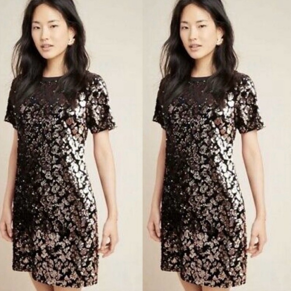 Anthropologie Ro & De Sparkling Black and Gold Mini Dress